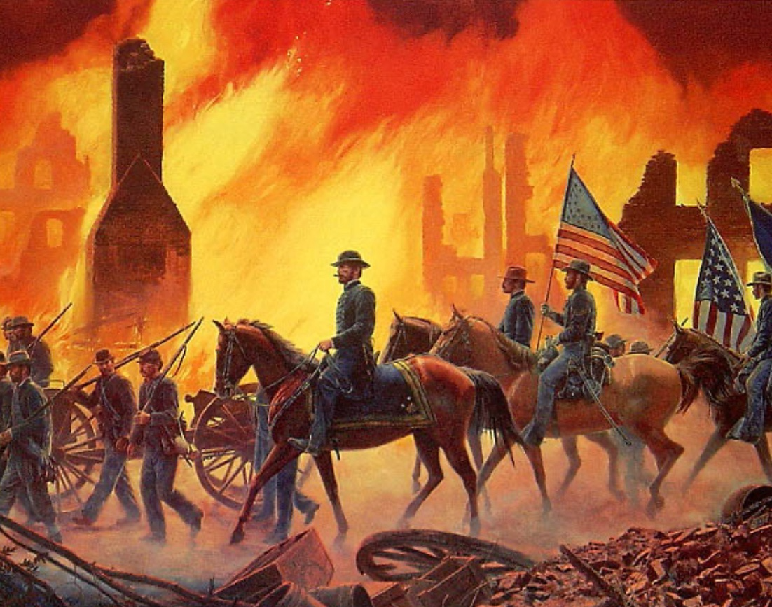 Sherman march to the sea - burning Atlanta Civil War Blank Meme Template