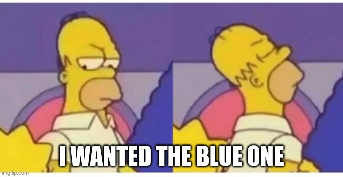 Homer hmph | I WANTED THE BLUE ONE | image tagged in homer hmph | made w/ Imgflip meme maker