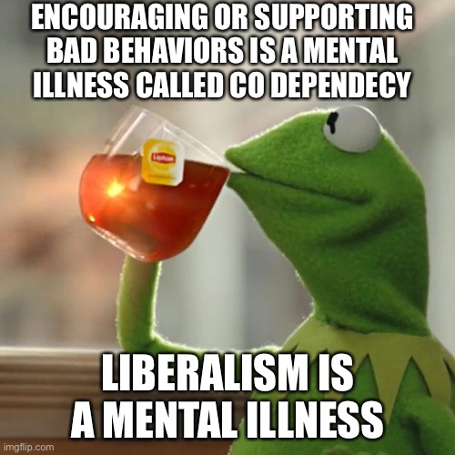 But That's None Of My Business Meme | ENCOURAGING OR SUPPORTING BAD BEHAVIORS IS A MENTAL ILLNESS CALLED CO DEPENDECY LIBERALISM IS A MENTAL ILLNESS | image tagged in memes,but that's none of my business,kermit the frog | made w/ Imgflip meme maker
