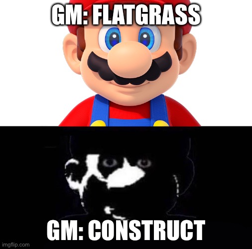 I am scared | GM: FLATGRASS; GM: CONSTRUCT | image tagged in lightside mario vs darkside mario,garry's mod | made w/ Imgflip meme maker