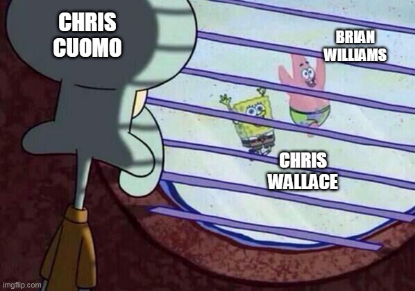 The Ghislaine Maxwell Trial Casualty Count Continues.... | CHRIS CUOMO; BRIAN WILLIAMS; CHRIS WALLACE | image tagged in squidward window,chris cuomo,chris wallace,brian williams,cnn,fake news | made w/ Imgflip meme maker