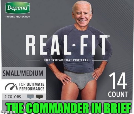 Commander in Brief |  THE COMMANDER IN BRIEF | image tagged in biden,depends,senile | made w/ Imgflip meme maker