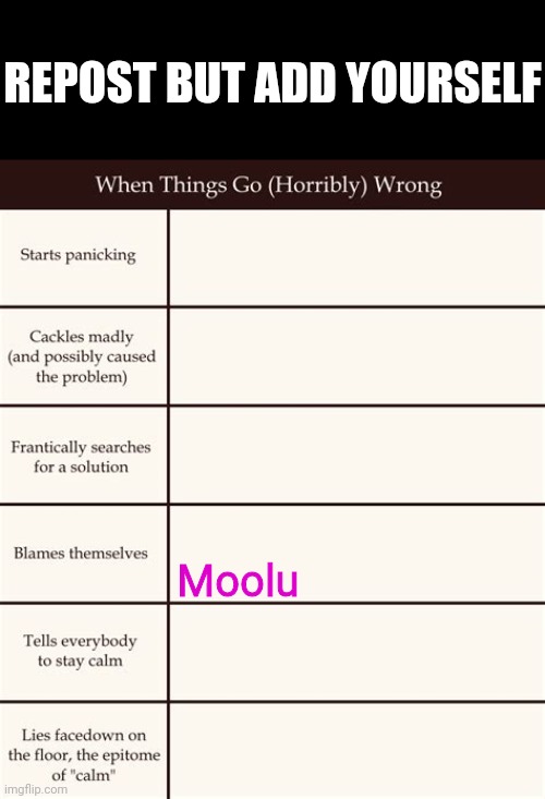 REPOST BUT ADD YOURSELF; Moolu | made w/ Imgflip meme maker