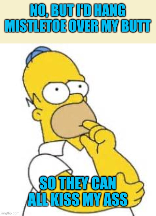 Homer Simpson Hmmmm | NO, BUT I'D HANG MISTLETOE OVER MY BUTT SO THEY CAN ALL KISS MY ASS | image tagged in homer simpson hmmmm | made w/ Imgflip meme maker
