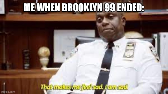 It was such a great show!!! |  ME WHEN BROOKLYN 99 ENDED: | image tagged in that makes me feel sad i am sad,holt,captain holt,raymond holt,finale | made w/ Imgflip meme maker