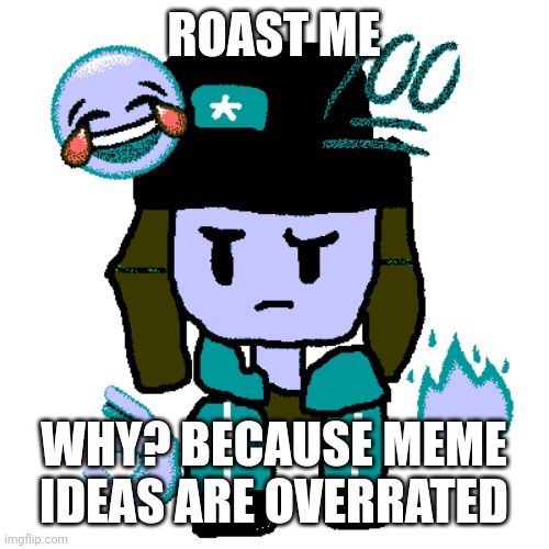 ROAST ME; WHY? BECAUSE MEME IDEAS ARE OVERRATED | image tagged in heroine bibi oc deepfried | made w/ Imgflip meme maker
