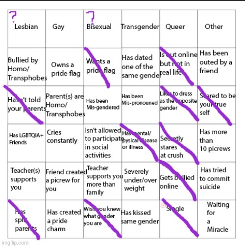 I honestly don't know if I'm straight or bisexual, I need help finding out. | image tagged in lgbtqia bingo | made w/ Imgflip meme maker