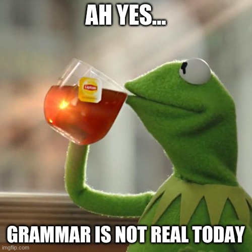 But That's None Of My Business Meme | AH YES... GRAMMAR IS NOT REAL TODAY | image tagged in memes,but that's none of my business,kermit the frog | made w/ Imgflip meme maker