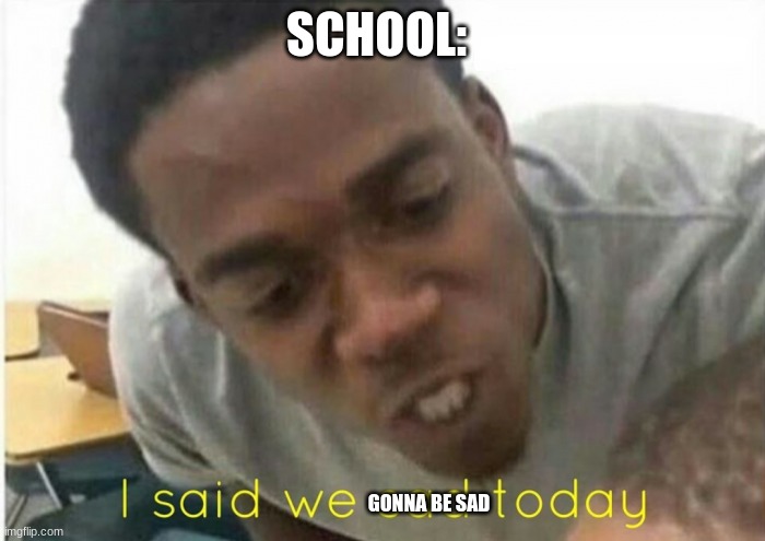 school is gonna make you sad | SCHOOL:; GONNA BE SAD | image tagged in i said we ____ today | made w/ Imgflip meme maker