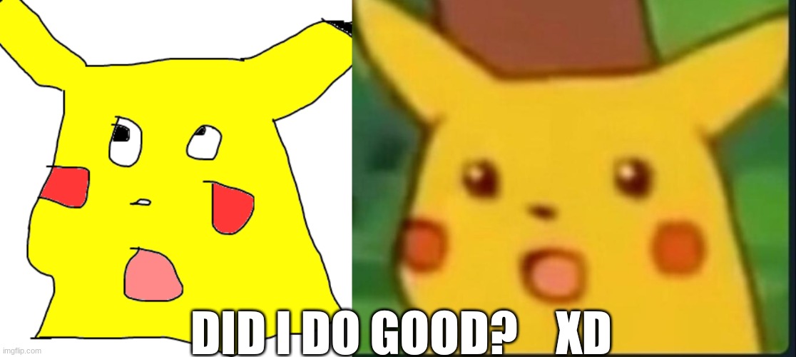 DID I DO GOOD?    XD | image tagged in ugly pikachu,surprised pikachu | made w/ Imgflip meme maker