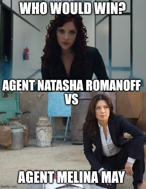 Both are so skilled, but Red Room training is more extensive than Shield Academy, so Natasha | WHO WOULD WIN? AGENT NATASHA ROMANOFF
VS; AGENT MELINA MAY | image tagged in black widow,shield,mcu,marvel | made w/ Imgflip meme maker