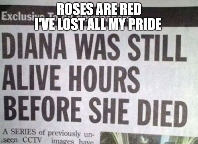 Thought i'd hop on this trend | ROSES ARE RED
I'VE LOST ALL MY PRIDE | image tagged in breaking news,newspaper,fake news | made w/ Imgflip meme maker