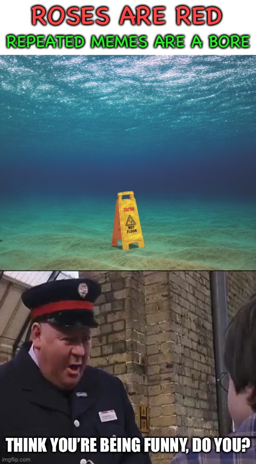 i didn’t know the ocean was wet… | REPEATED MEMES ARE A BORE; ROSES ARE RED; THINK YOU’RE BEING FUNNY, DO YOU? | image tagged in you don't say,funny,wet floor,stupid signs,useless stuff | made w/ Imgflip meme maker
