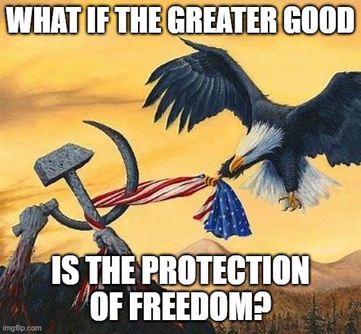 WHAT IF THE GREATER GOOD; IS THE PROTECTION OF FREEDOM? | made w/ Imgflip meme maker