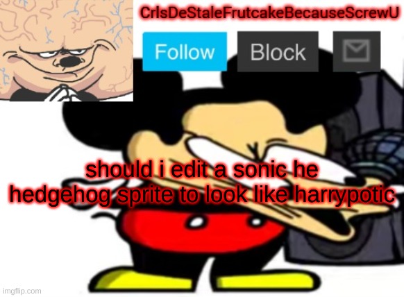 advnjvadf | should i edit a sonic he hedgehog sprite to look like harrypotic | made w/ Imgflip meme maker