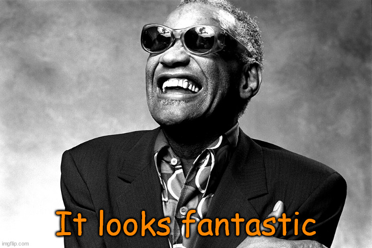 Ray Charles Happy Birthday | It looks fantastic | image tagged in ray charles happy birthday | made w/ Imgflip meme maker