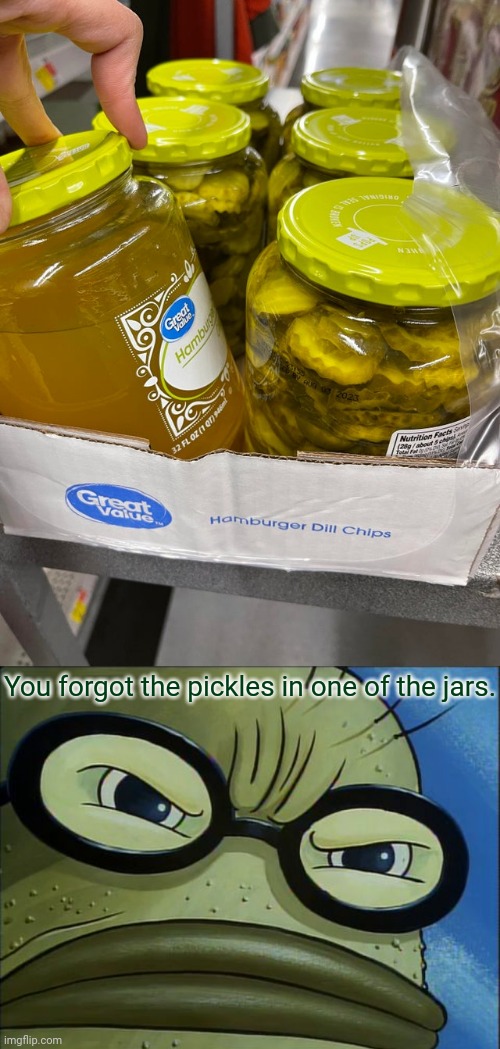 Hamburger dill chips | You forgot the pickles in one of the jars. | image tagged in you forgot the pickles,pickles,pickle,you had one job,memes,grocery store | made w/ Imgflip meme maker