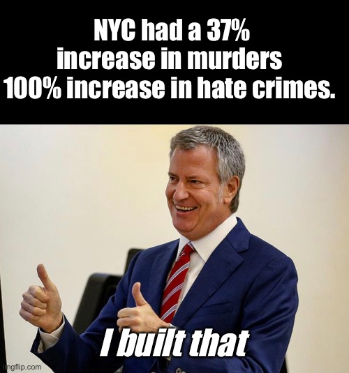 Progressives ideas lead to higher crime | NYC had a 37% increase in murders 
100% increase in hate crimes. I built that | image tagged in memes,politics lol,new york city | made w/ Imgflip meme maker