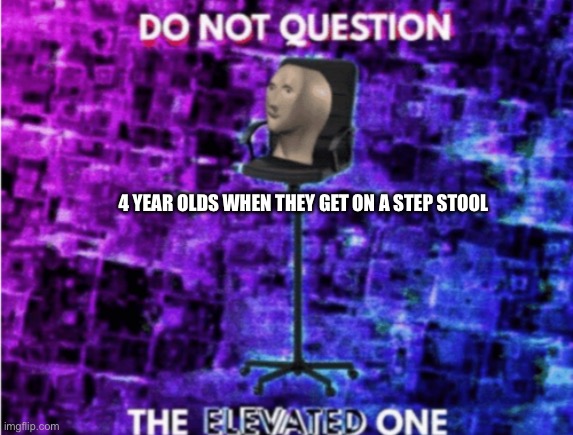 Do not question the elevated one | 4 YEAR OLDS WHEN THEY GET ON A STEP STOOL | image tagged in do not question the elevated one | made w/ Imgflip meme maker