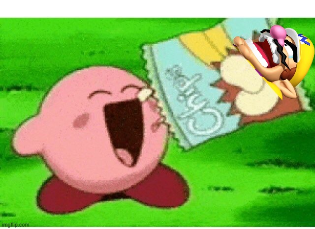 Wario dies after getting turned into a chips bag from magic and getting eaten by kirby.mp3 | image tagged in wario,wario dies,kirby,memes | made w/ Imgflip meme maker