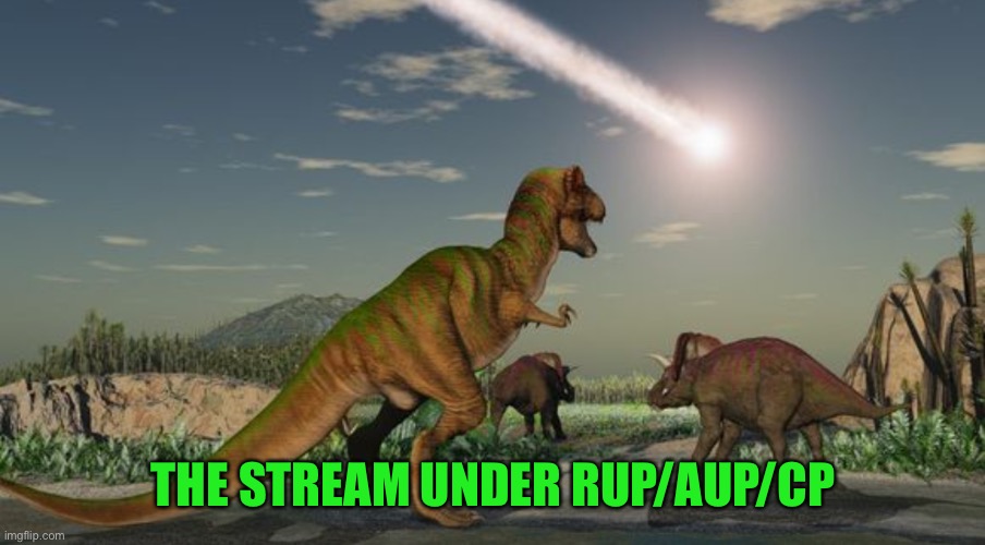 Dinosaurs meteor | THE STREAM UNDER RUP/AUP/CP | image tagged in dinosaurs meteor | made w/ Imgflip meme maker