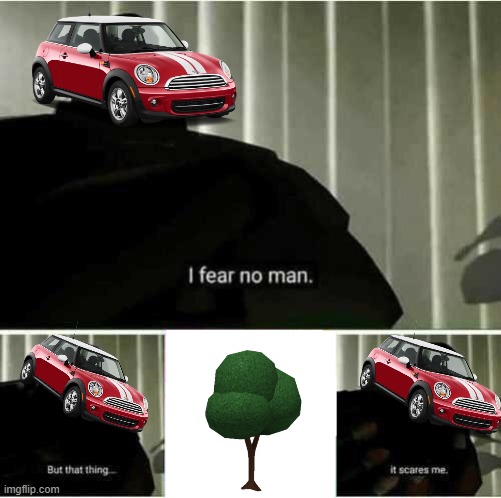 Trees always beat cars | image tagged in i fear no man,trees | made w/ Imgflip meme maker