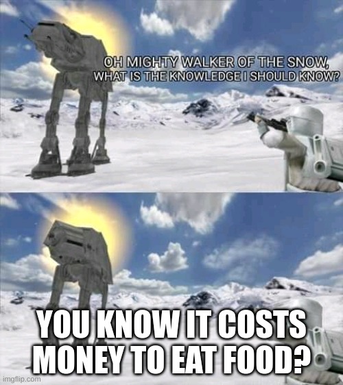 Walker of wisdom | YOU KNOW IT COSTS MONEY TO EAT FOOD? | image tagged in walker of wisdom | made w/ Imgflip meme maker