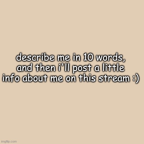 Beigeee | describe me in 10 words, and then i'll post a little info about me on this stream :) | image tagged in beigeee | made w/ Imgflip meme maker