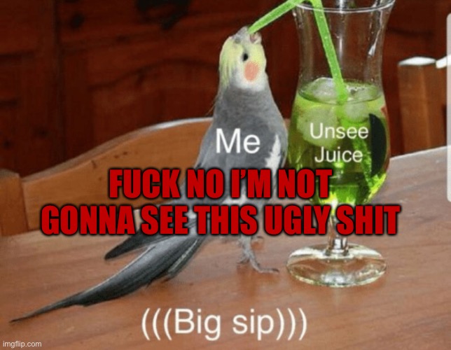 Unsee juice | FUCK NO I’M NOT GONNA SEE THIS UGLY SHIT | image tagged in unsee juice | made w/ Imgflip meme maker
