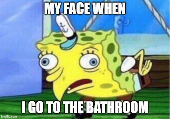 Mocking Spongebob Meme | MY FACE WHEN; I GO TO THE BATHROOM | image tagged in memes,mocking spongebob | made w/ Imgflip meme maker
