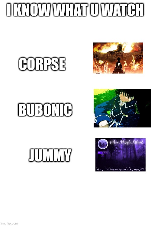 I’m right | I KNOW WHAT U WATCH; CORPSE; BUBONIC; JUMMY | image tagged in blank white template | made w/ Imgflip meme maker