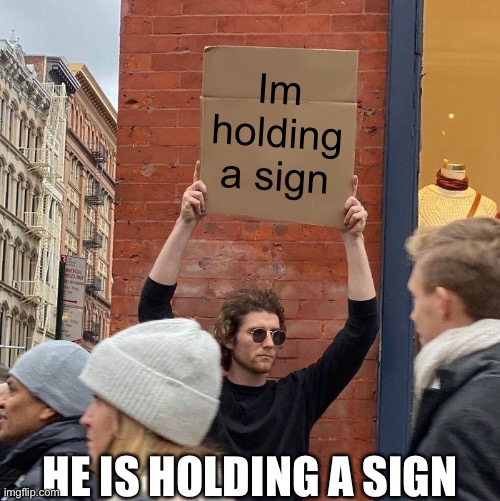 I too am holding a sign | Im holding a sign; HE IS HOLDING A SIGN | image tagged in memes,guy holding cardboard sign | made w/ Imgflip meme maker