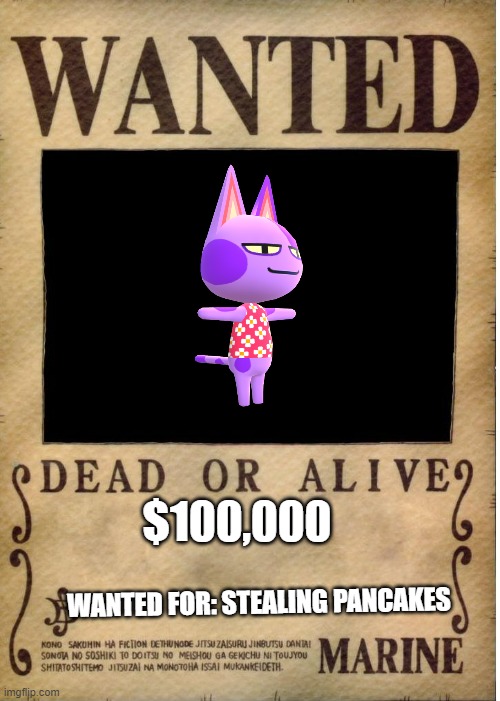 One piece wanted poster template | $100,000; WANTED FOR: STEALING PANCAKES | image tagged in one piece wanted poster template | made w/ Imgflip meme maker