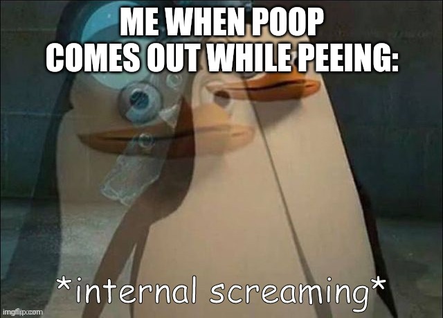 Private Internal Screaming | ME WHEN POOP COMES OUT WHILE PEEING: | image tagged in private internal screaming | made w/ Imgflip meme maker