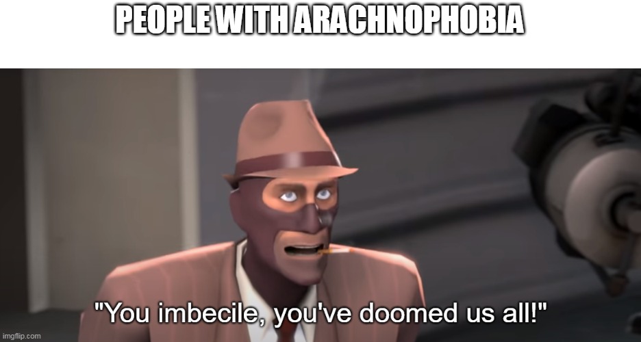 You imbecile you've doomed us all! | PEOPLE WITH ARACHNOPHOBIA | image tagged in you imbecile you've doomed us all | made w/ Imgflip meme maker