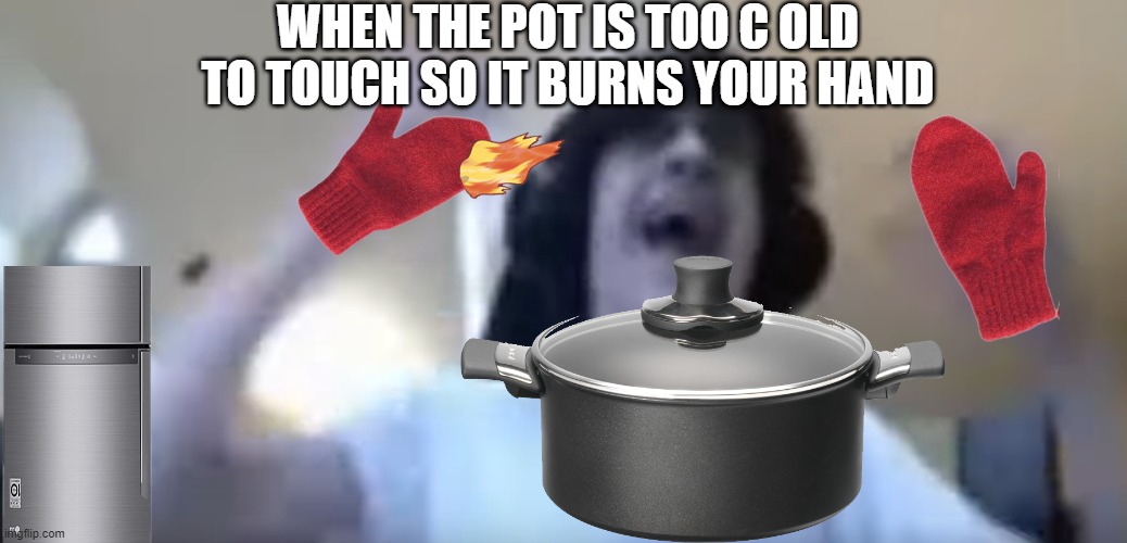 npesta hands | WHEN THE POT IS TOO C OLD TO TOUCH SO IT BURNS YOUR HAND | image tagged in npesta hands,memes | made w/ Imgflip meme maker