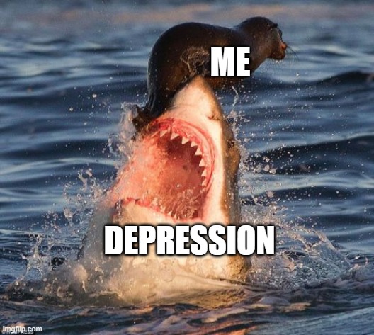 mmm | ME; DEPRESSION | image tagged in memes,travelonshark | made w/ Imgflip meme maker