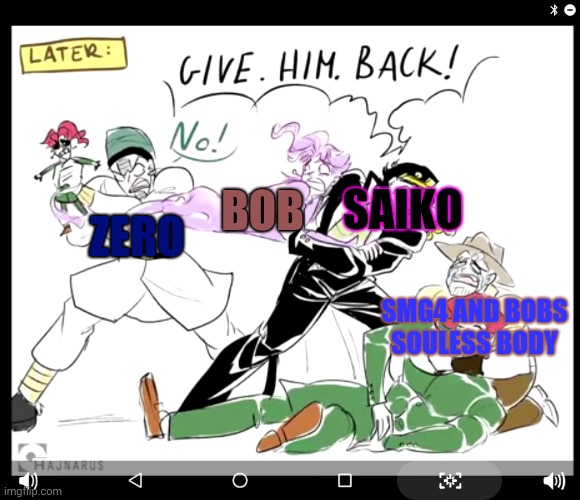 I dont know who made the comic all creddit go to them ( alternative ending to genesis arc ) | BOB; SAIKO; ZERO; SMG4 AND BOBS SOULESS BODY | image tagged in smg4 | made w/ Imgflip meme maker