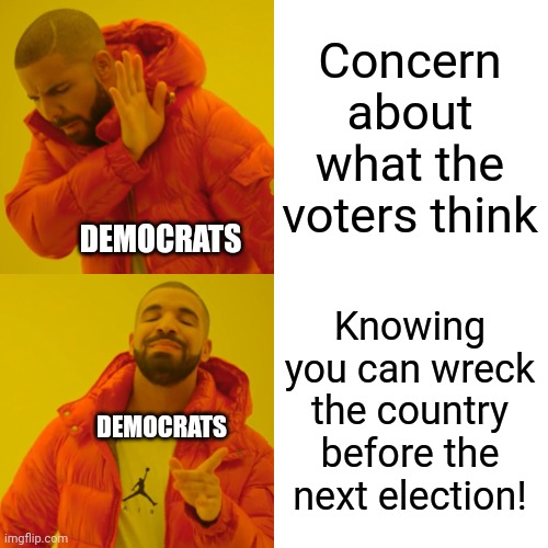Drake Hotline Bling Meme | Concern about what the voters think Knowing you can wreck the country before the next election! DEMOCRATS DEMOCRATS | image tagged in memes,drake hotline bling | made w/ Imgflip meme maker