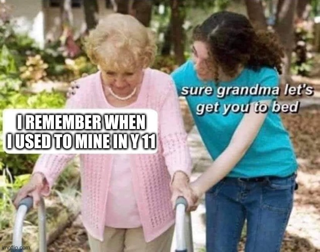 Sure grandma | I REMEMBER WHEN I USED TO MINE IN Y 11 | image tagged in sure grandma | made w/ Imgflip meme maker