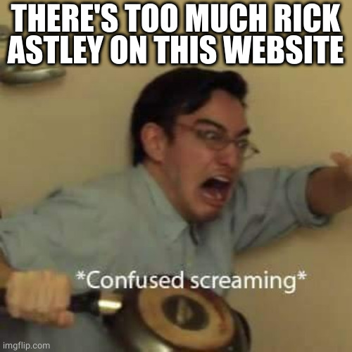 filthy frank confused scream | THERE'S TOO MUCH RICK ASTLEY ON THIS WEBSITE | image tagged in filthy frank confused scream | made w/ Imgflip meme maker