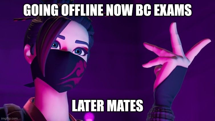 GOING OFFLINE NOW BC EXAMS; LATER MATES | image tagged in red jade explaining | made w/ Imgflip meme maker