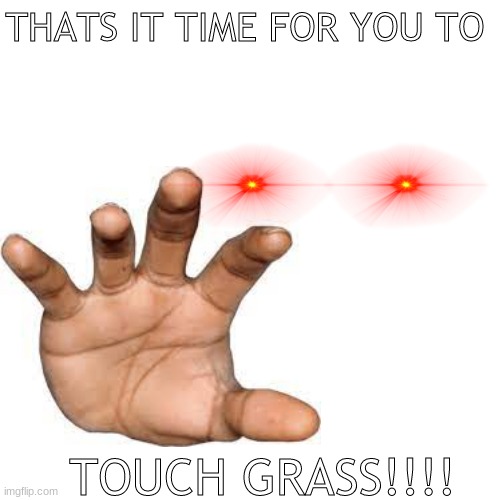 Sweaty boi | THATS IT TIME FOR YOU TO; TOUCH GRASS!!!! | image tagged in cursed emoji hand grabbing | made w/ Imgflip meme maker
