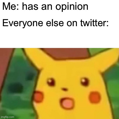 I mean, it’s true | Me: has an opinion; Everyone else on twitter: | image tagged in memes,surprised pikachu,twitter,pokemon | made w/ Imgflip meme maker