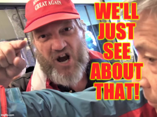 Angry Trump Supporter | WE'LL JUST SEE ABOUT THAT! | image tagged in angry trump supporter | made w/ Imgflip meme maker