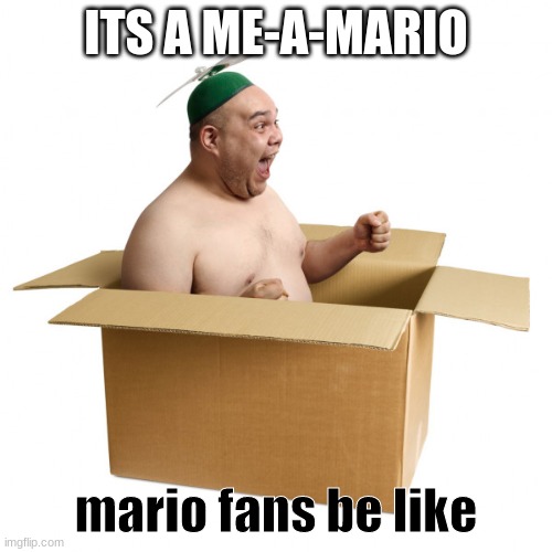 its a me a mario | ITS A ME-A-MARIO; mario fans be like | image tagged in box man,mario,mario wtf,box | made w/ Imgflip meme maker