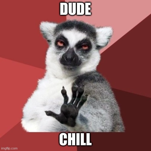 Chill Out Lemur Meme | DUDE CHILL | image tagged in memes,chill out lemur | made w/ Imgflip meme maker