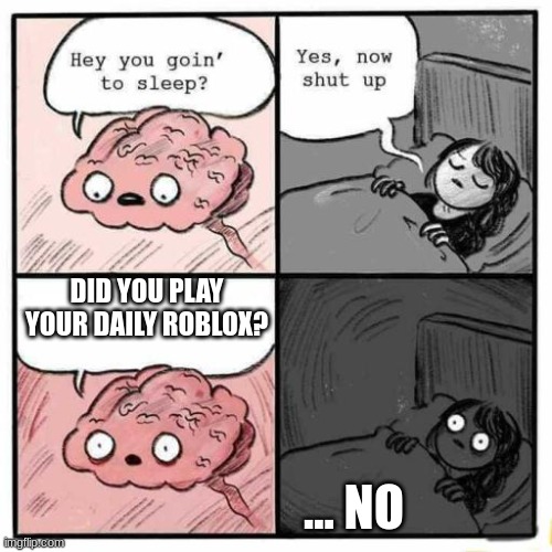 Hey you going to sleep? | DID YOU PLAY YOUR DAILY ROBLOX? ... NO | image tagged in hey you going to sleep | made w/ Imgflip meme maker