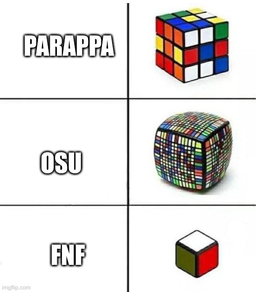 Rubik's Cube Comparison | PARAPPA; OSU; FNF | image tagged in rubik's cube comparison | made w/ Imgflip meme maker