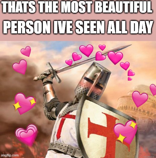 *stares at you blankly* | THATS THE MOST BEAUTIFUL; PERSON IVE SEEN ALL DAY | image tagged in wholesome crusader 2,wholesome,crusader | made w/ Imgflip meme maker